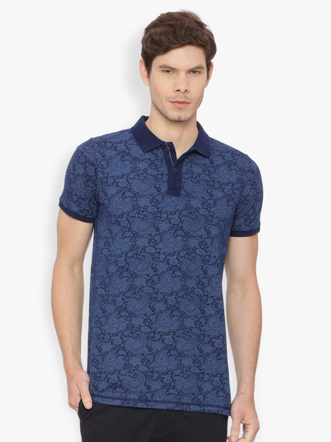 

Basics Men Blue Printed Polo Collar T-shirt