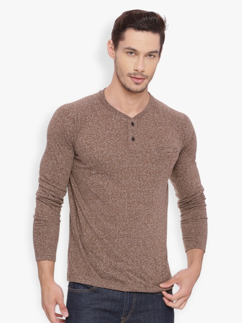 

Basics Men Brown Solid Henley Neck T-shirt