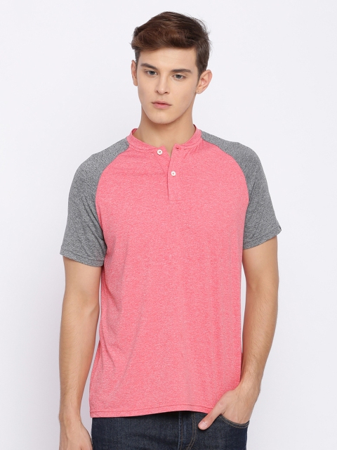 

Basics Men Pink Solid Henley Neck T-shirt