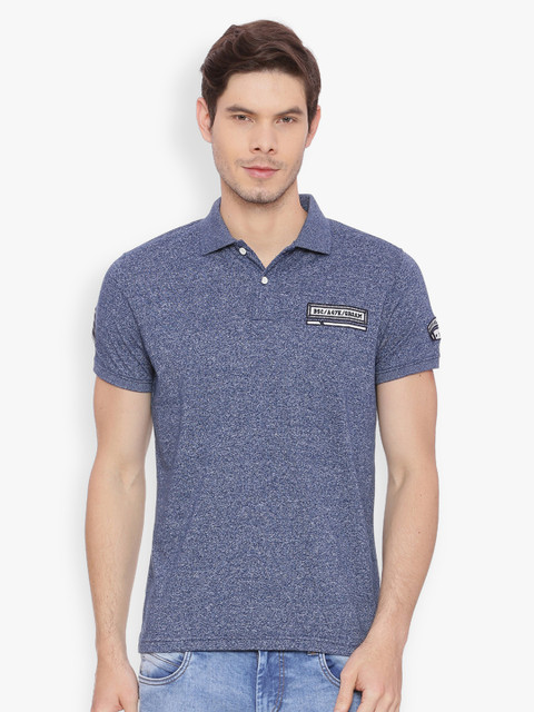 

Basics Men Blue Solid Polo Collar T-shirt