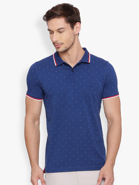 

Basics Men Blue Printed Polo Collar T-shirt