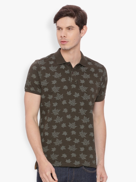 

Basics Men Olive Green Printed Polo Collar T-shirt