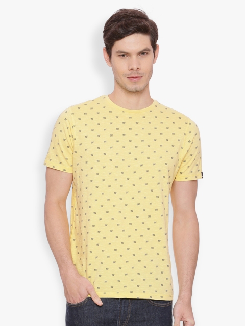 

Basics Men Yellow Printed Round Neck Slim Fit T-shirt