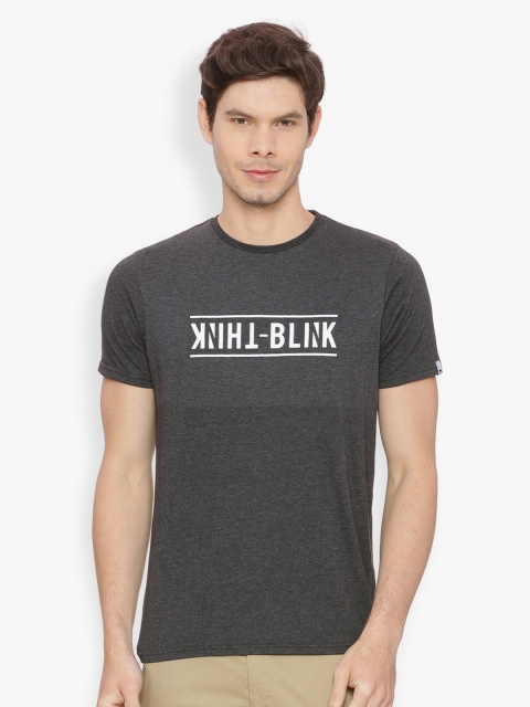 

Basics Men Charcoal Grey Printed Round Neck T-shirt