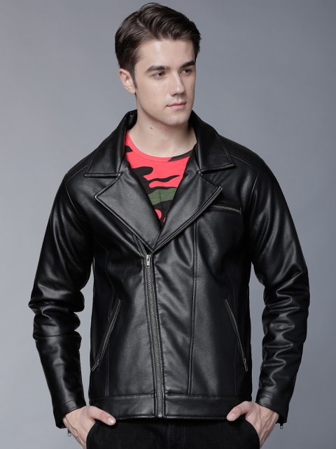 

LOCOMOTIVE Men Black Solid Biker Jacket