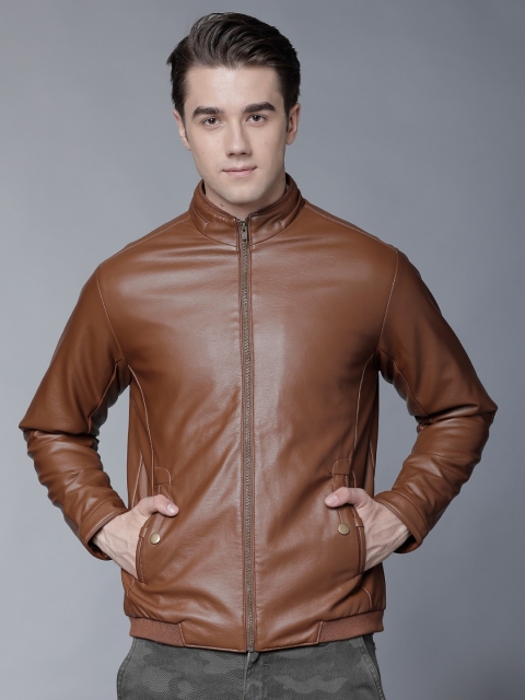 

LOCOMOTIVE Men Brown Solid Biker Jacket