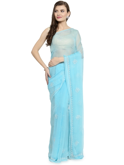 

Geroo Jaipur Blue Woven Design Pure Chiffon Saree