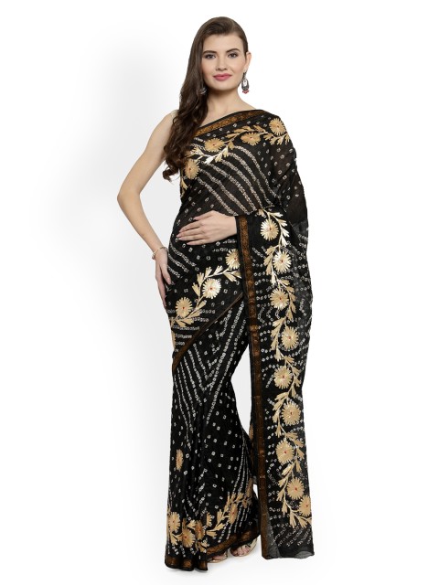 

Geroo Jaipur Black Art Silk Printed Bandhani Saree