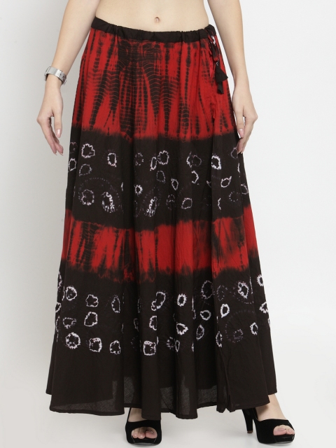 

Geroo Jaipur Women Red And Brown Flared Tie And Dye Pure Cotton Skirt