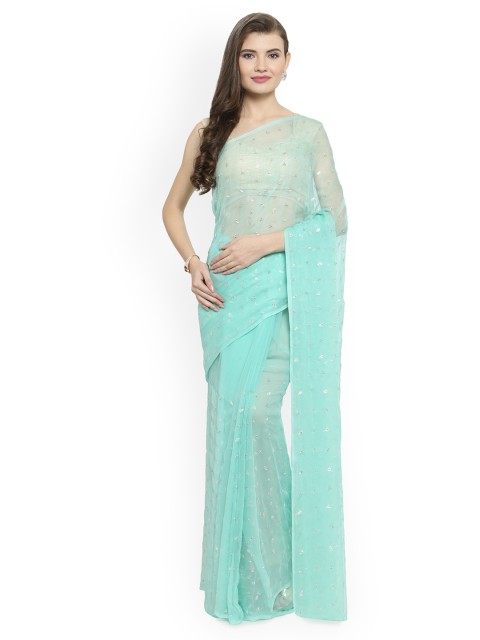 

Geroo Jaipur Blue Embellished Pure Chiffon Saree