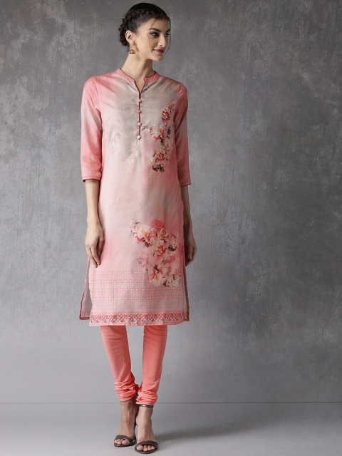 

Anouk Women Beige & Peach-Coloured Printed Kurta with Churidar