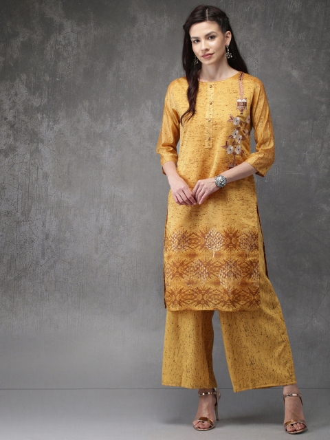 

Anouk Women Mustard Yellow Printed Kurta with Palazzos