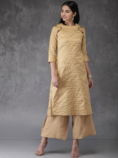 

Anouk Women Beige Self Design Kurta with Trousers