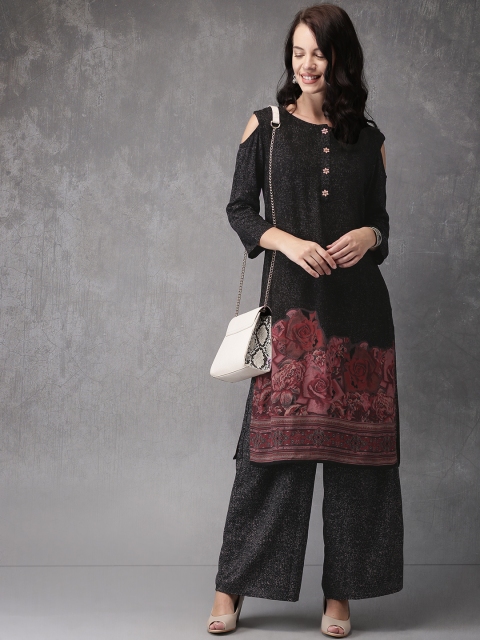 

Anouk Women Black Printed Kurta with Palazzos