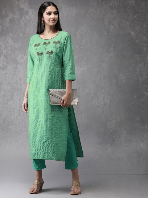 

Anouk Women Green & Gold-Toned Embroidered Kurta with Trousers