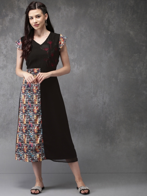

Anouk Women Black Printed Straight Kurta