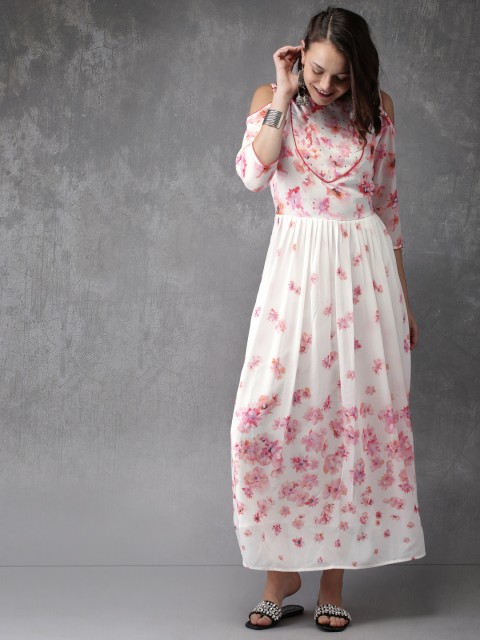 

Anouk Women Off-White & Pink Floral Print A-Line Kurta