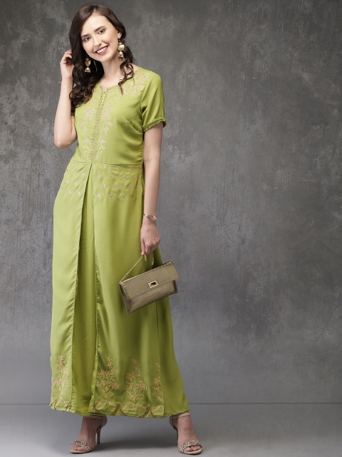 

Anouk Women Green Embellished A-Line Fusion Kurta
