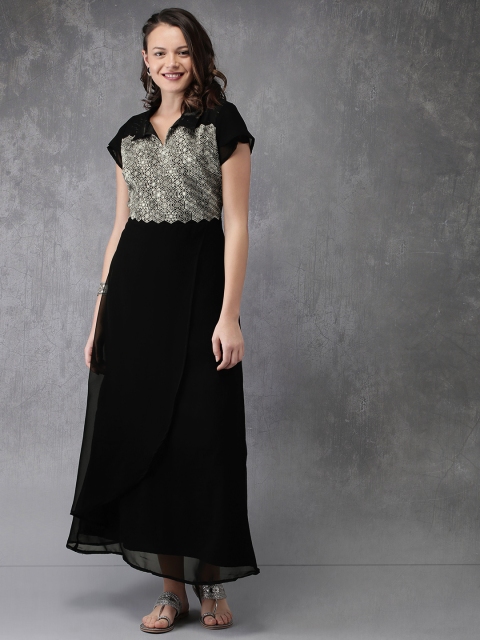 

Anouk Women Black Embroidered A-Line Kurta