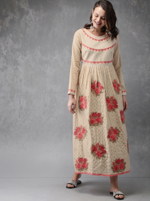 

Anouk Women Beige Floral Embroidery A-Line Kurta