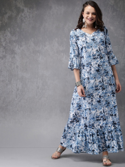 

Anouk Women Blue & White Printed A-Line Kurta