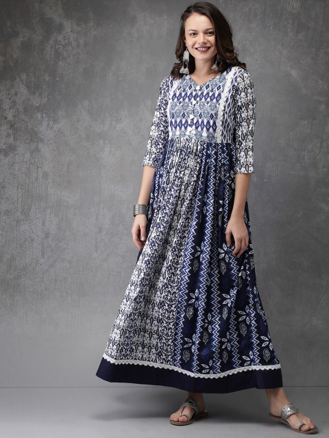 

Anouk Women Blue Printed Anarkali Kurta