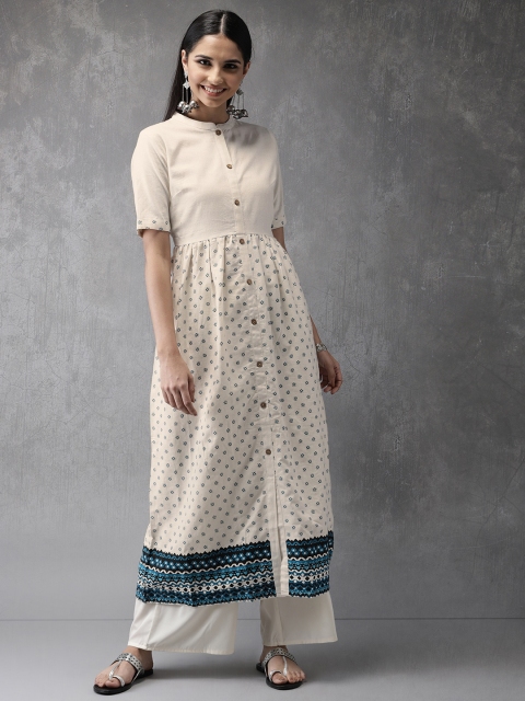 

Anouk Women Off-White Printed A-Line Kurta