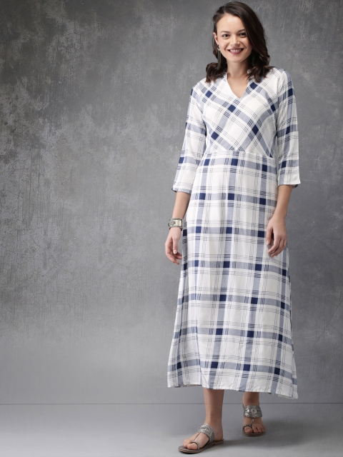 

Anouk Women Off-White & Blue Checked A-Line Kurta