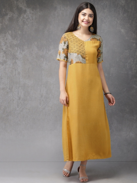 

Anouk Women Mustard Yellow Printed Fusion A-Line Kurta