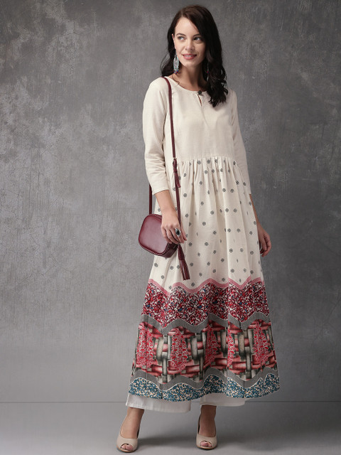 

Anouk Women Off-White & Red Printed A-Line Kurta
