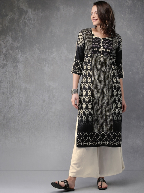 

Anouk Women Black Printed Straight Kurta