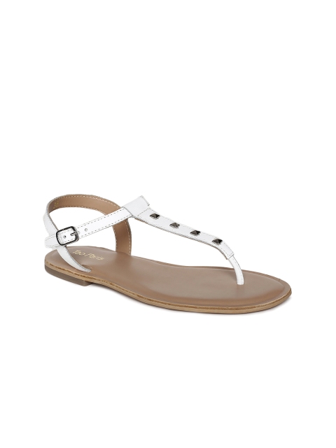 

Tao Paris Women White Solid T-Strap Leather Flats