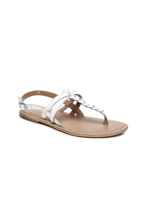 

Tao Paris Women White Solid T-Strap Leather Flats