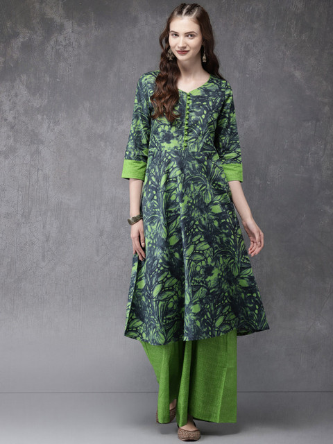 

Anouk Women Green Printed Kurta with Palazzos