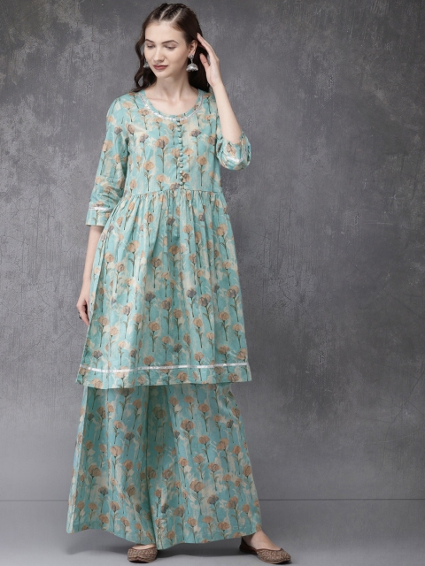 

Anouk Women Blue Printed Kurta with Palazzos