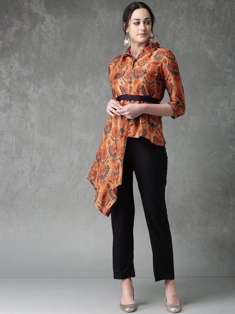 

Anouk Women Orange & Navy Blue Printed Fusion Tunic with Trousers