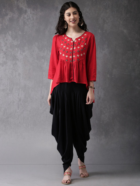 

Anouk Women Red & Black Embroidered Kurti with Patiala