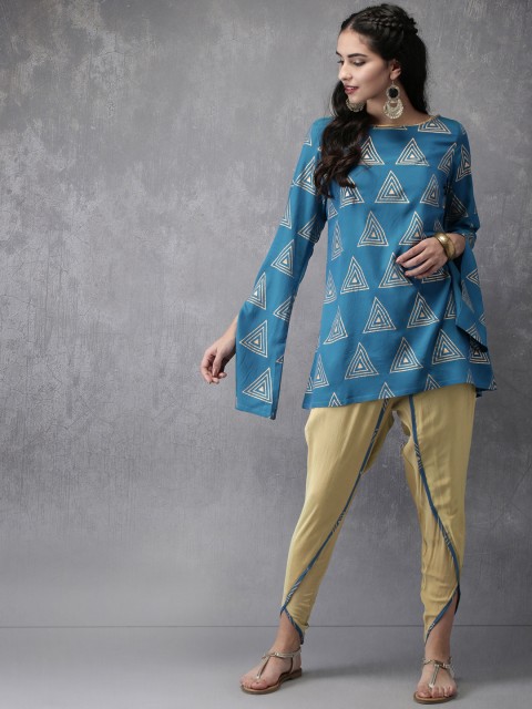 

Anouk Women Blue & Beige Printed Kurti with Harem Pants