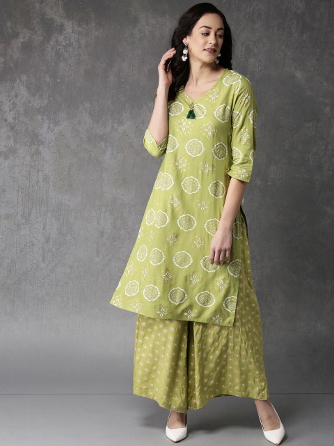 

Anouk Women Green Printed Kurta with Palazzos