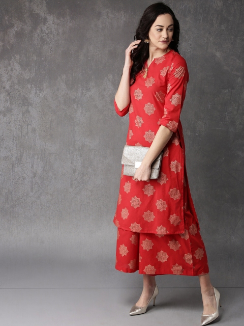 

Anouk Women Red & Golden Printed Kurta with Palazzos