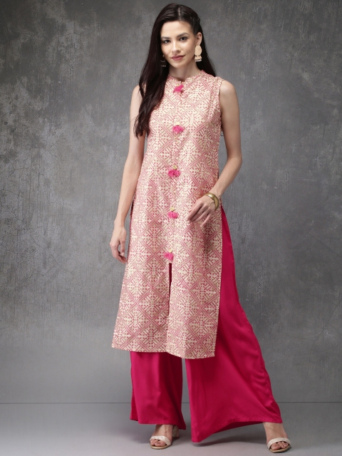 

Anouk Women Off-White & Pink Printed Kurta with Palazzos