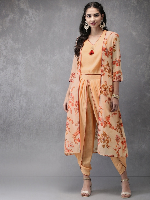 

Anouk Women Orange Printed Top with Dhoti Pants & Jacket