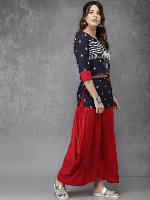 

Anouk Women Navy Blue & Red Printed Top with Trousers