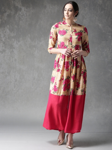 

Anouk Women Beige & Magenta Printed Kurta with Trousers