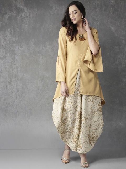 

Anouk Women Beige & Off-White Solid Kurti with Dhoti Pants