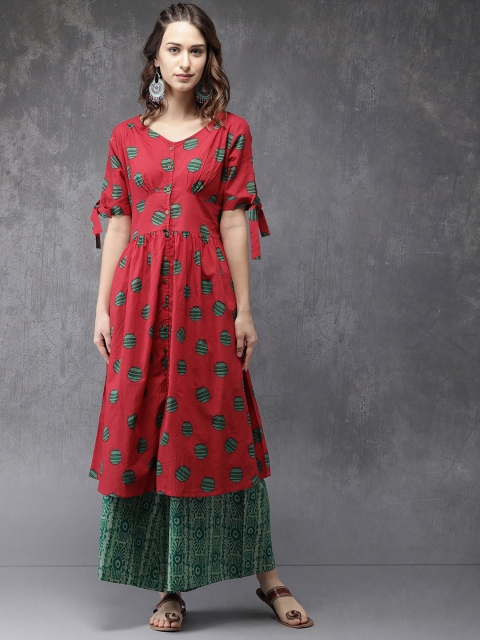

Anouk Women Red & Green Printed Kurta with Palazzos