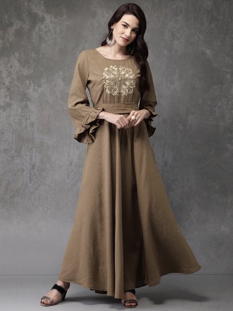 

Anouk Women Khaki Embroidered Anarkali Fusion Kurta