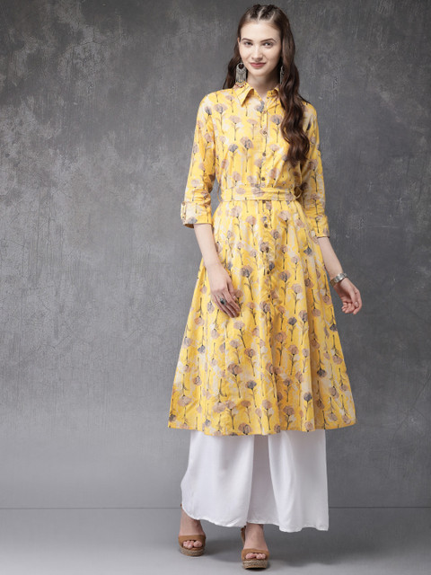 

Anouk Women Yellow Floral Printed A-Line Kurta