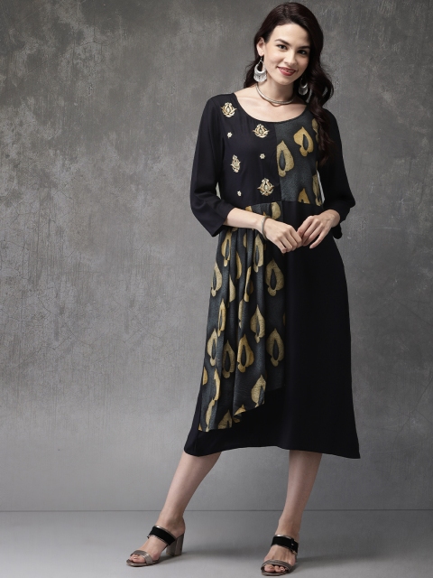 

Anouk Women Navy Blue Printed A-Line Fusion Kurta
