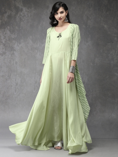 

Anouk Women Green Solid A-Line Asymmetric Hem Layered Kurta